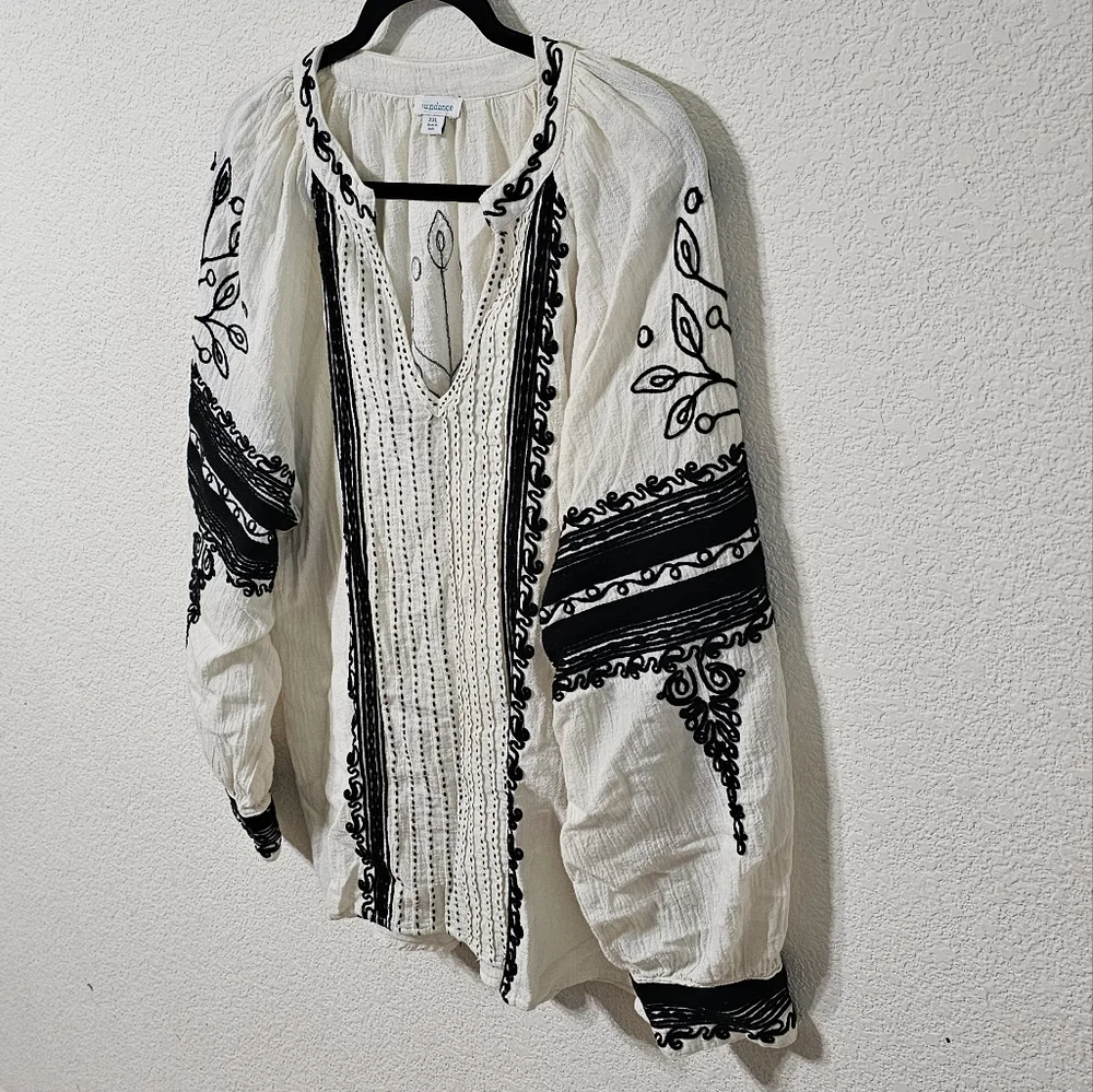 Sundance Blouse Womens XXL Embroidered V-Neck Long Sleeve Pullover Top - Picture 6 of 7